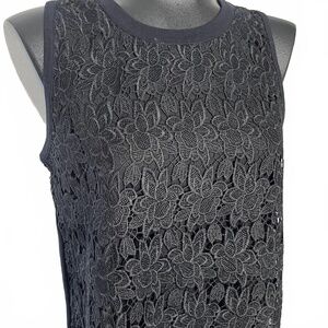 Ann Taylor Black Lace Overlay Floral Pattern Elegant Sleeveless Tank Top Medium‎